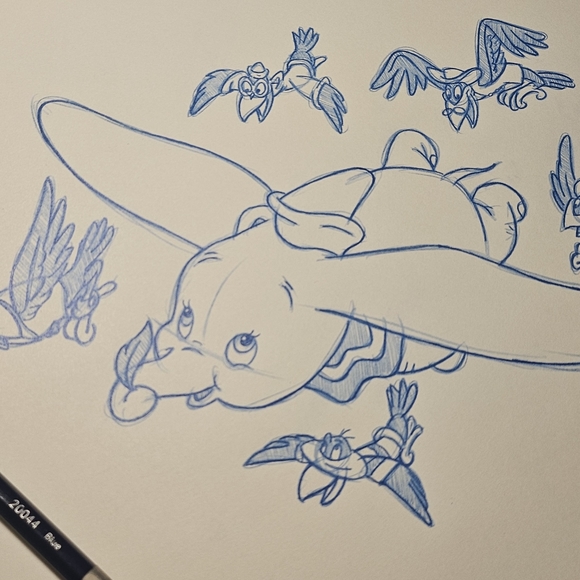 Disney Dumbo with Crows Drawing/Sketch animation art handmade signed - Picture 2 of 6